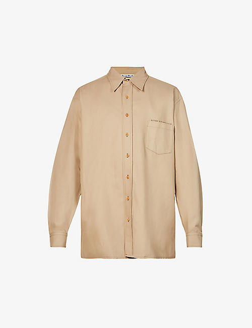 ACNE STUDIOS: Logo-embroidered oversized-fit cotton-linen blend overshirt