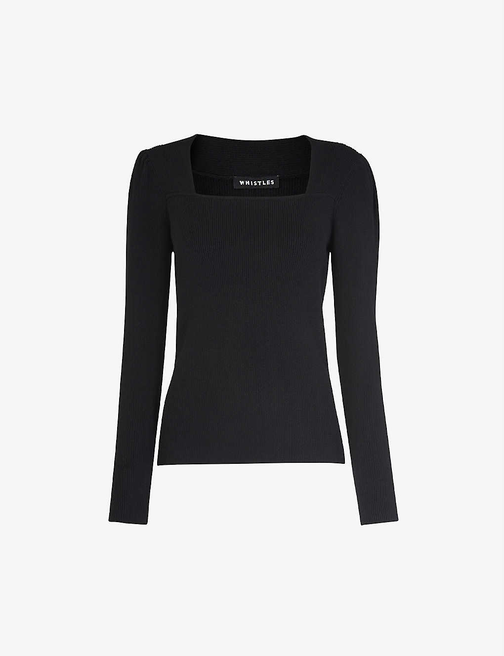 Whistles Square-neck Ribbed Cotton And Recycled Polyester-blend Top In Black