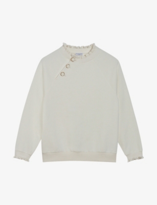 Claudie Pierlot Tape High-neck Buttoned Cotton-blend Sweatshirt In Naturels
