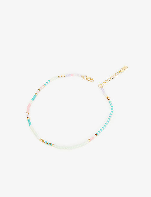 EDGE OF EMBER: Aya Pastel 18ct-yellow gold-plated sterling silver and glass beaded anklet