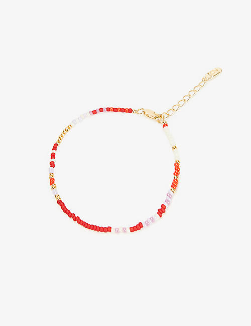 EDGE OF EMBER: Aya Rouge 18ct-yellow gold-plated sterling silver and glass beaded bracelet