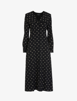 Whistles Womens Black Izzy Horseshoe-print Recycled-polyester Midi Dress 6