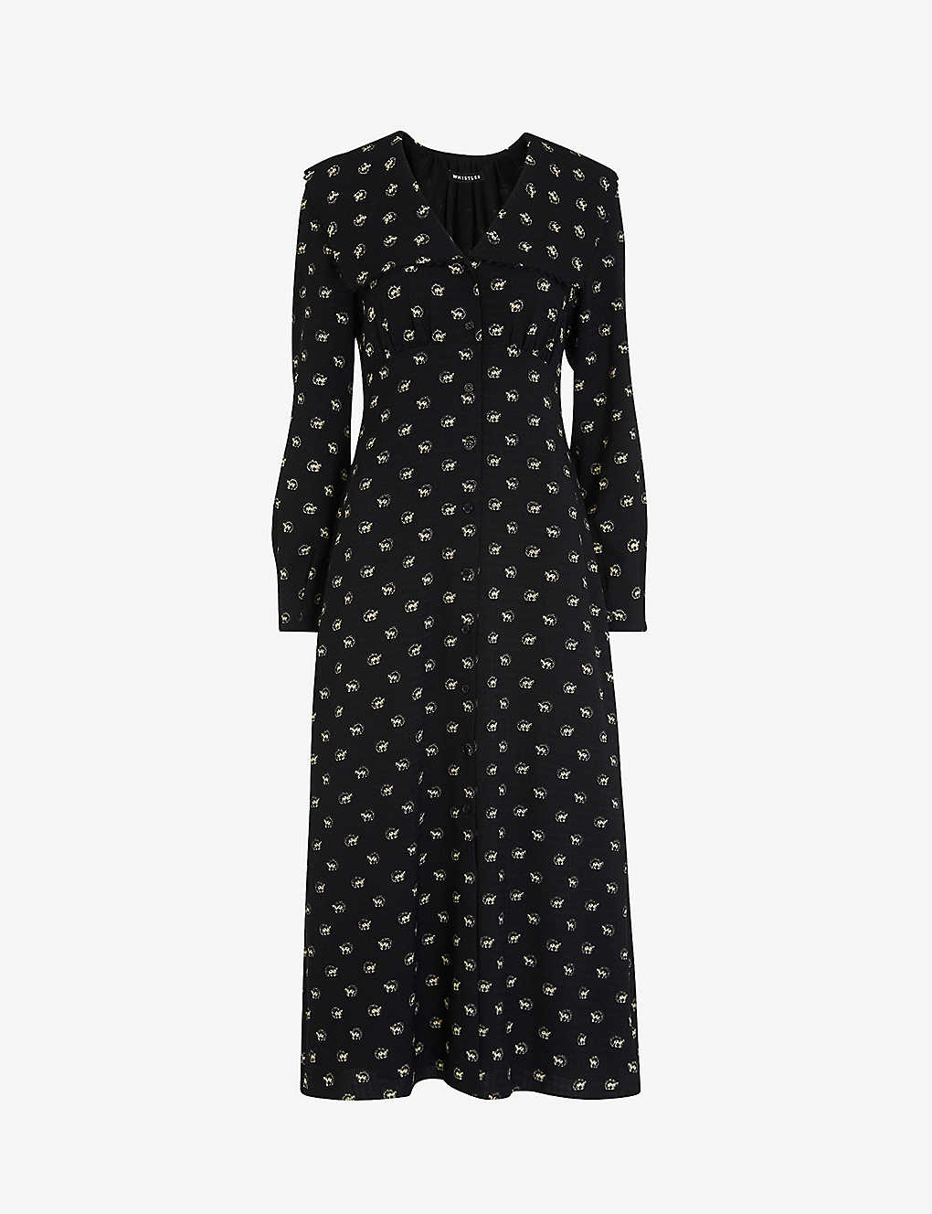 Whistles Womens Black Izzy Horseshoe-print Recycled-polyester Midi Dress 6