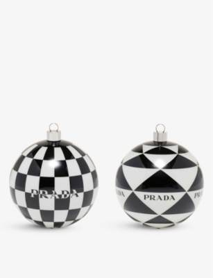 PRADA - Logo-print glass Christmas decorations set of four