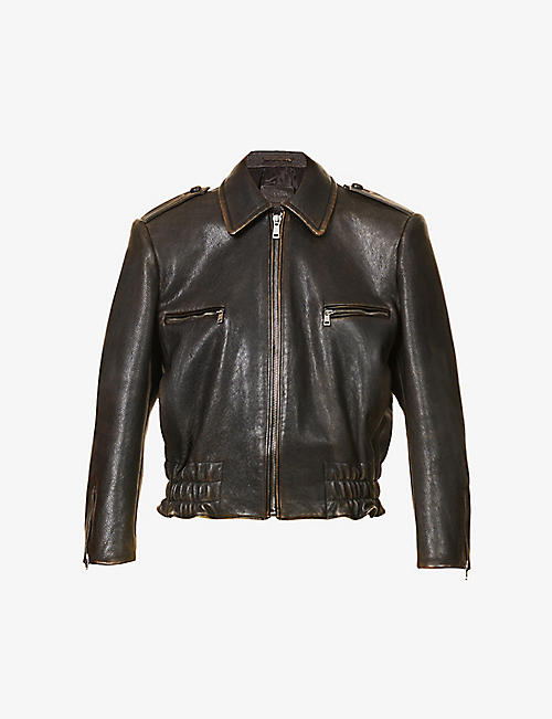 PRADA: Collared leather jacket