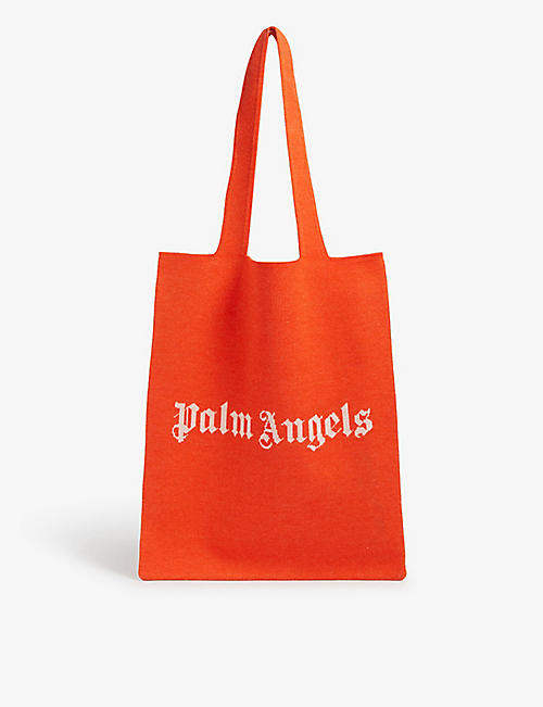 PALM ANGELS: Logo knitted wool-blend shopper bag