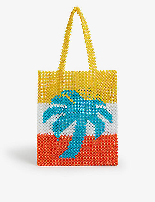 PALM ANGELS: Summer palm-tree embellished beaded tote bag