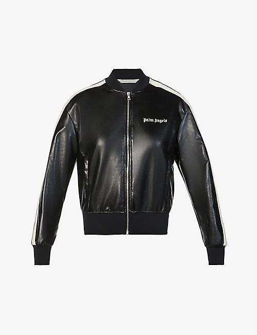 PALM ANGELS: Logo-embroidered side-stripe faux-leather jacket