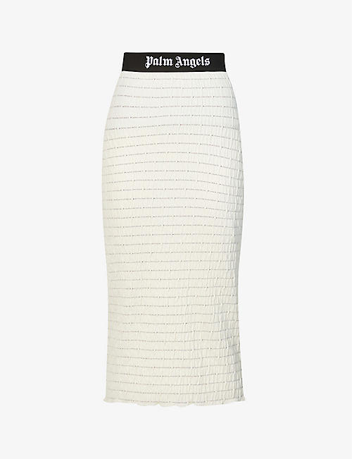 PALM ANGELS: Logo-print mid-rise stretch-cotton-blend midi skirt