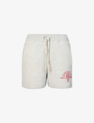 Palm Angels Logo-print Shorts In Grey Cotton In Melange Grey Red