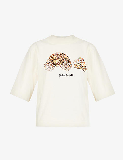 PALM ANGELS: Bear-print cropped cotton-jersey T-shirt