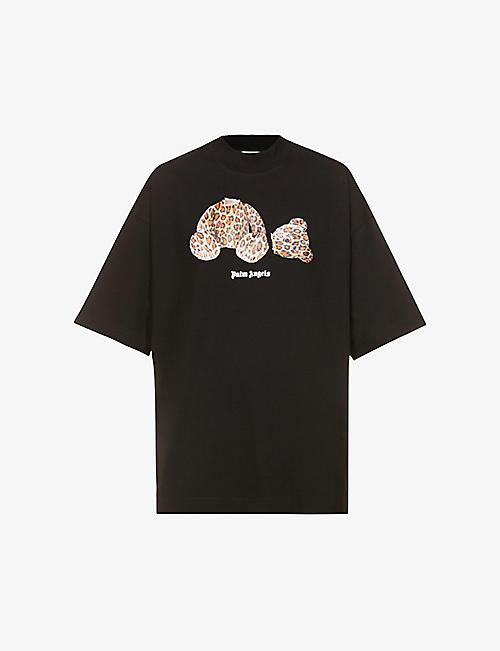 PALM ANGELS: Bear-print short-sleeved cotton T-shirt