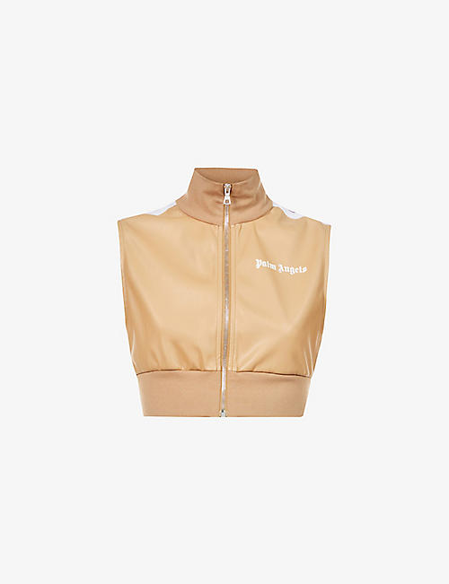 PALM ANGELS: Track cropped faux-leather jacket