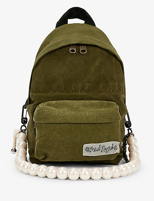 READYMADE: Brand-embroidered faux-pearl strap upcycled-cotton backpack