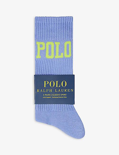 POLO RALPH LAUREN: Pack of three logo-intarsia stretch cotton-blend socks