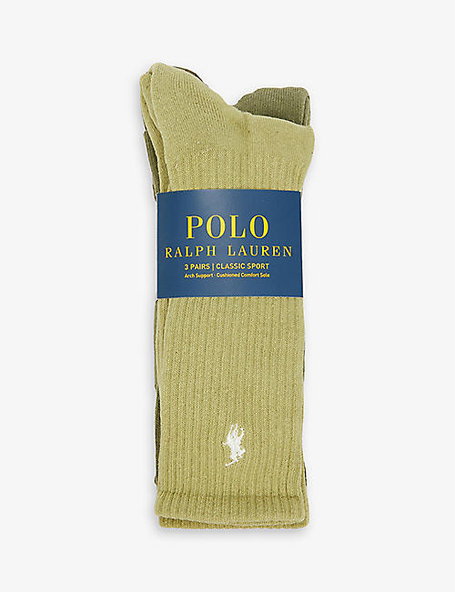 POLO RALPH LAUREN: Pack of three brand-embroidered ribbed cotton-blend socks