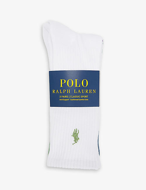 POLO RALPH LAUREN: Pack of three brand-embroidered ribbed stretch-cotton blend socks