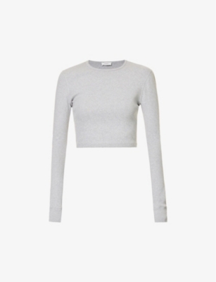 WARDdressing gown.NYC WARDROBE.NYC WOMEN'S GREY MARL X HAILEY BIEBER ROUND-NECK STRETCH-COTTON TOP,52591137