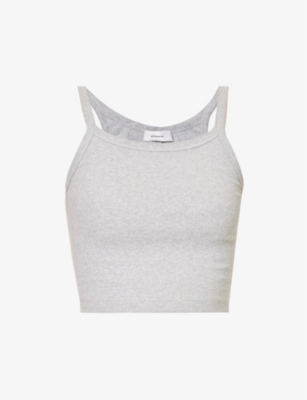 WARDROBE.NYC WARDROBE.NYC WOMENS GREY MARL X HAILEY BIEBER FITTED CROPPED STRETCH-COTTON JERSEY TOP,52591250