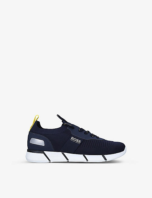 BOSS BY HUGO BOSS: Contrast-lace mesh low-top running trainers 9-12 years