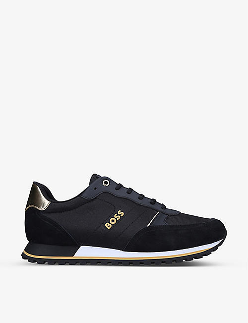BOSS: Branded recycled-polyester and leather running trainers