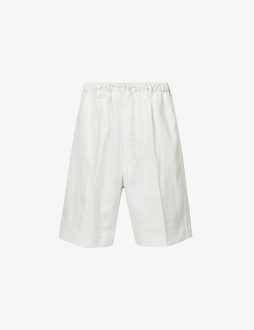 Y3: Elegant 3 Stripe relaxed-fit cotton-jersey shorts