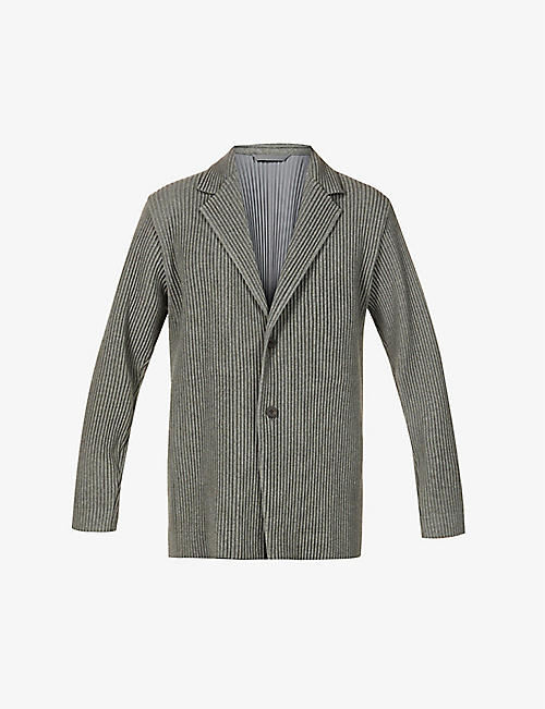 HOMME PLISSE ISSEY MIYAKE: Pleated single-breasted woven blazer jacket