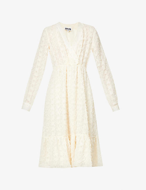 AMY LYNN: Semi-sheer tassel-embroidered woven midi dress