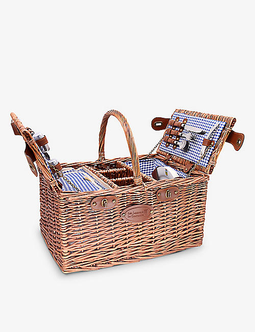LES JARDINS DE LA COMTESSE: Saint-Germain gingham-print wicker picnic basket and cutlery set 46cm