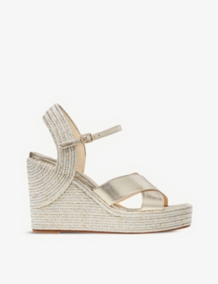 JIMMY CHOO - Dellena 100 leather wedge sandals | Selfridges.com