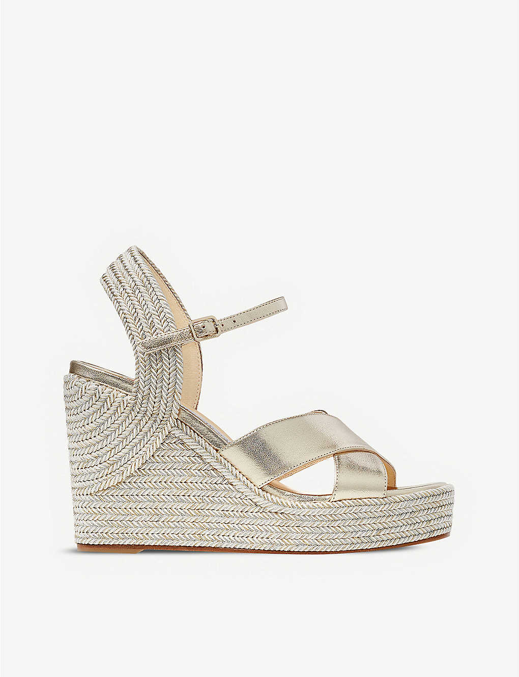 Shop Jimmy Choo Dellena 100 Leather Wedge Sandals In Champagne/champagne