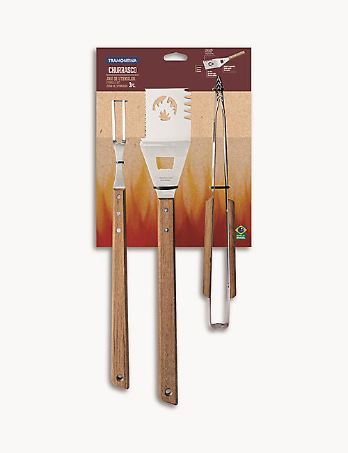 TRAMONTINA: BBQ stainless-steel and wooden tool set of three