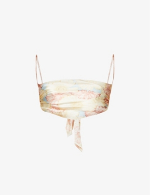 MIRROR PALAIS FLORAL-PRINT SILK-SATIN BANDANA TOP 