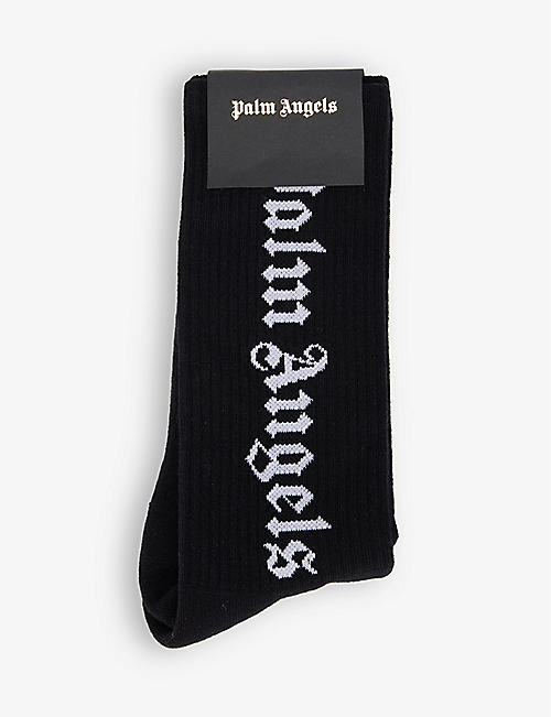 PALM ANGELS: Vertical logo-print cotton-blend socks
