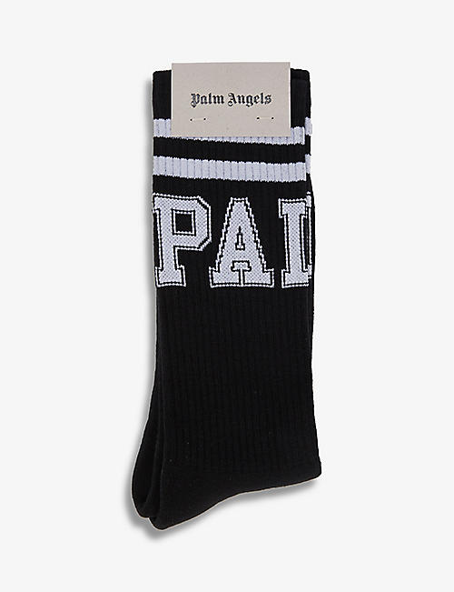 PALM ANGELS: College logo-intarsia cotton-blend socks