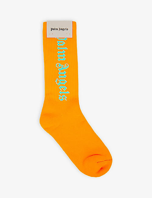 PALM ANGELS: Ribbed logo-print stretch-woven socks