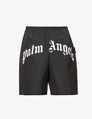 PALM ANGELS: Logo-print elasticated-waistband swim shorts