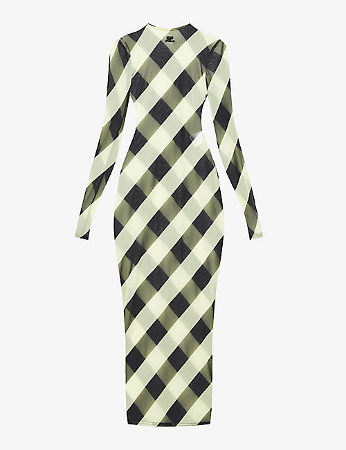 COURREGES: Striped long-sleeved mesh midi dress