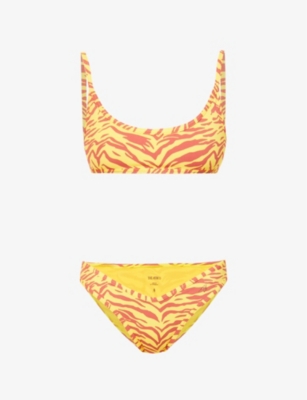 Attico Zebra-print Mid-rise Bikini Set In Yellow Rust