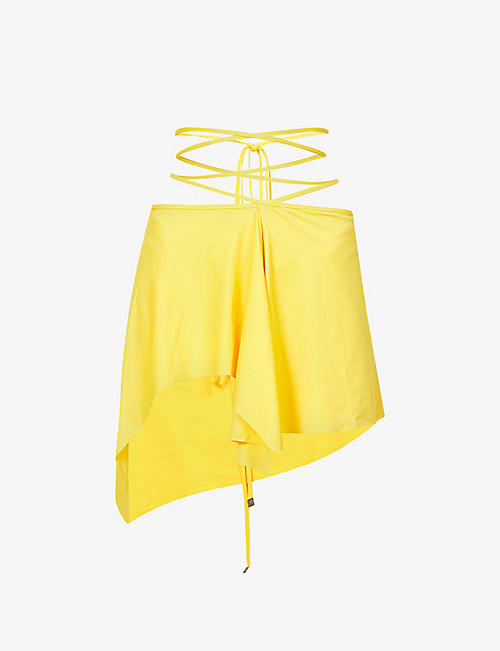 ATTICO: Asymmetric-hem raw-trim mini swim skirt