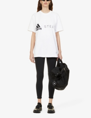 Shop Adidas By Stella Mccartney Women's Black Logo-print Fitted-leg High-rise Leggings