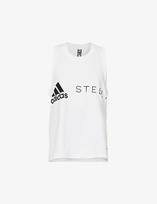 ADIDAS BY STELLA MCCARTNEY: Logo-print racerback organic cotton and recycled polyester blend tank top