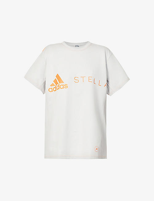 ADIDAS BY STELLA MCCARTNEY: Logo-print relaxed-fit organic-cotton and recycled-polyester blend T-shirt