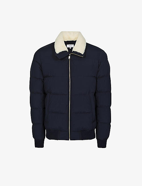 REISS: Frost faux fur-collar quilted shell jacket