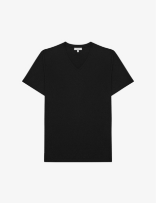 Reiss Mens Black Dayton V-neck Cotton-jersey T-shirt