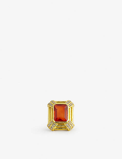 VALERE: Cocktail 24ct yellow gold-plated brass and citrine quartz ring