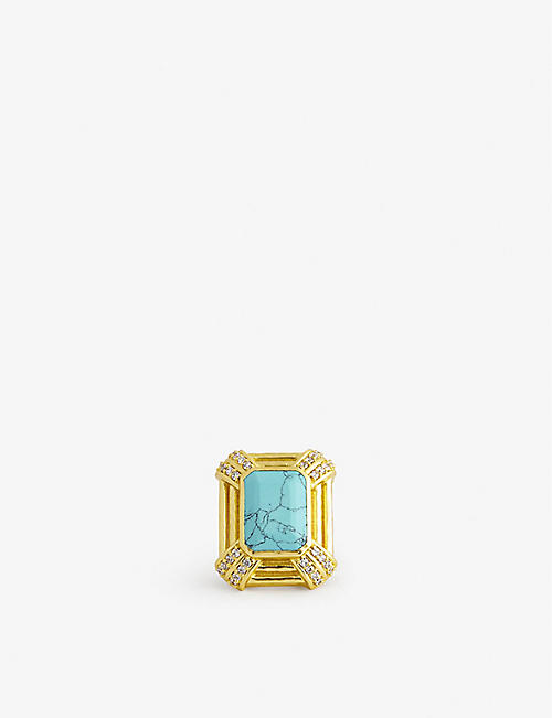 VALERE: Cocktail 24ct yellow gold-plated brass and turquoise ring