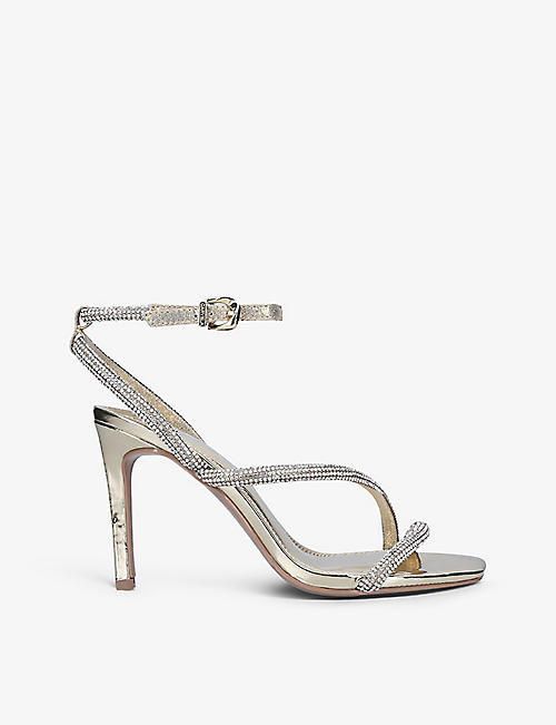 CARVELA: Paparazzi crystal-embellished metallic faux-leather heeled sandals
