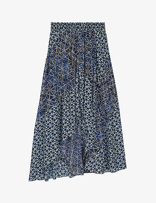 MAJE: Jartrani graphic-print ruffled woven midi skirt