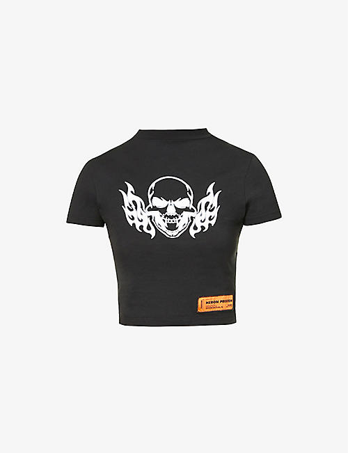 HERON PRESTON: Skull-graphic cotton-jersey T-shirt